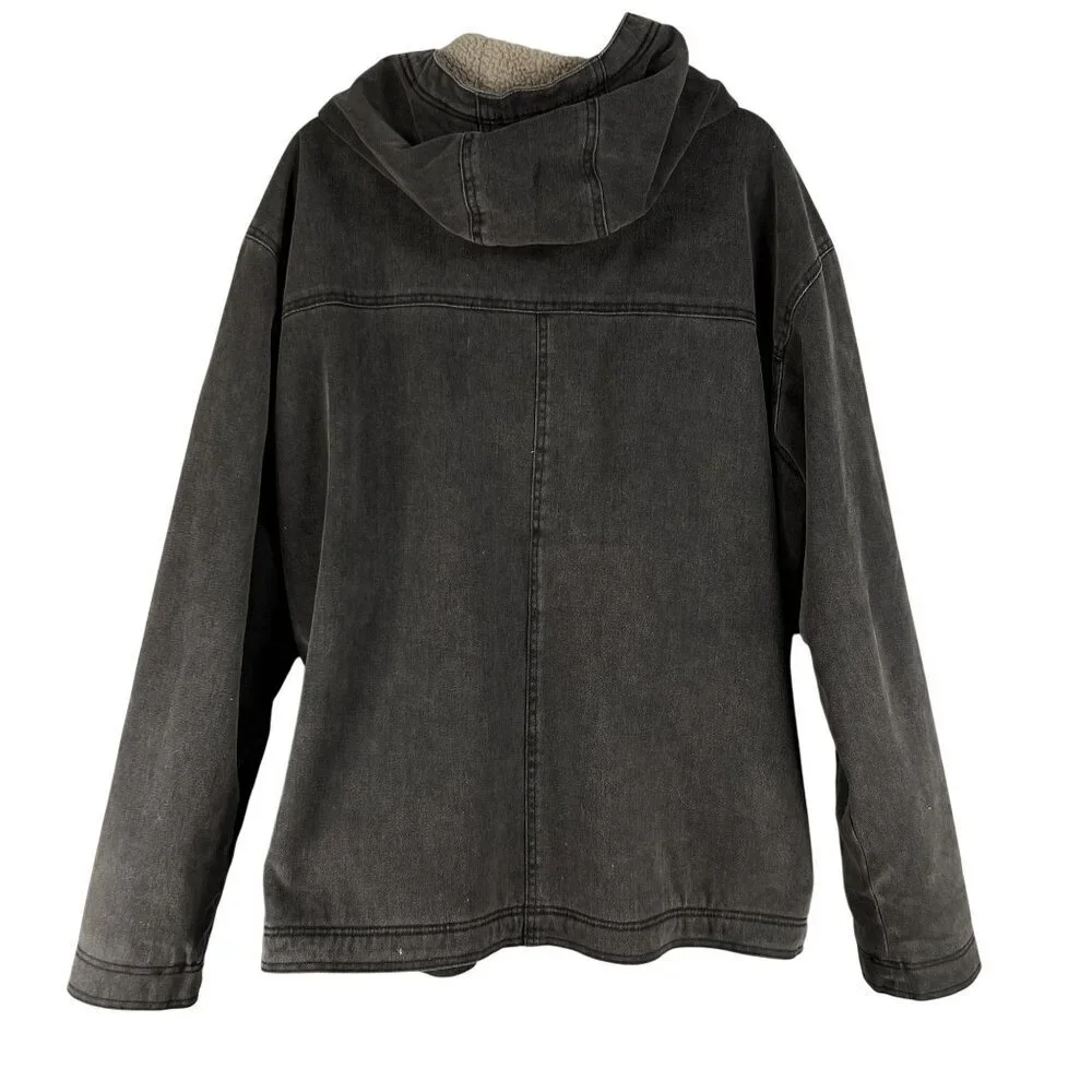 Wolverine Mens XXL Duck Hooded Full-Zip Chore Jacket Sherpa Lined Gray Outerwear